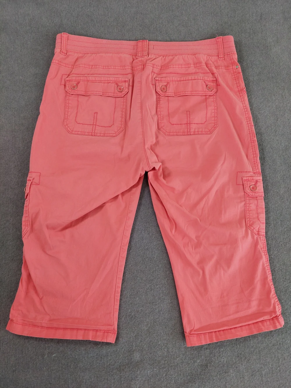 Lee Relaxed Fit Mid Rise Cargo Capri Pants Coral Pink Stretch Size 16 XL